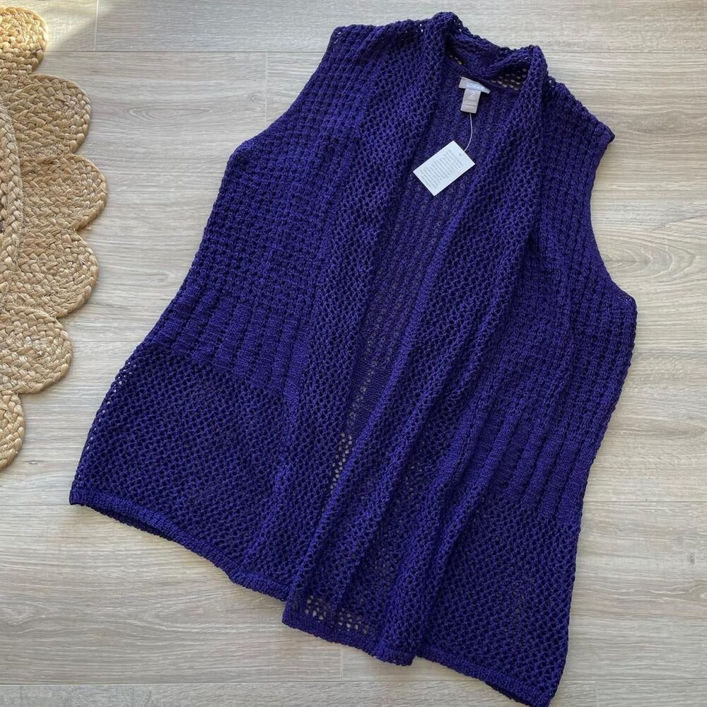 Chico's Sigrid Vest Grape Purple Knit Sleeveless Cardigan Sweater Draped Boho